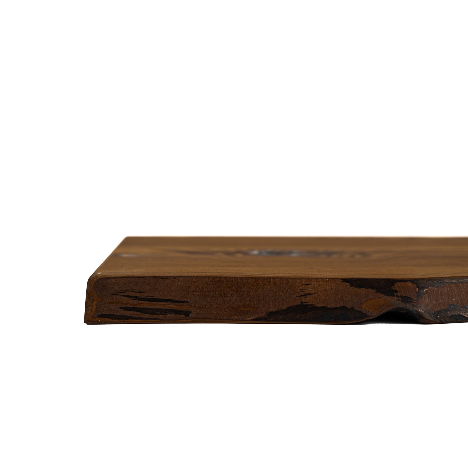 Side view – amber pine shelf thickness and edge detail