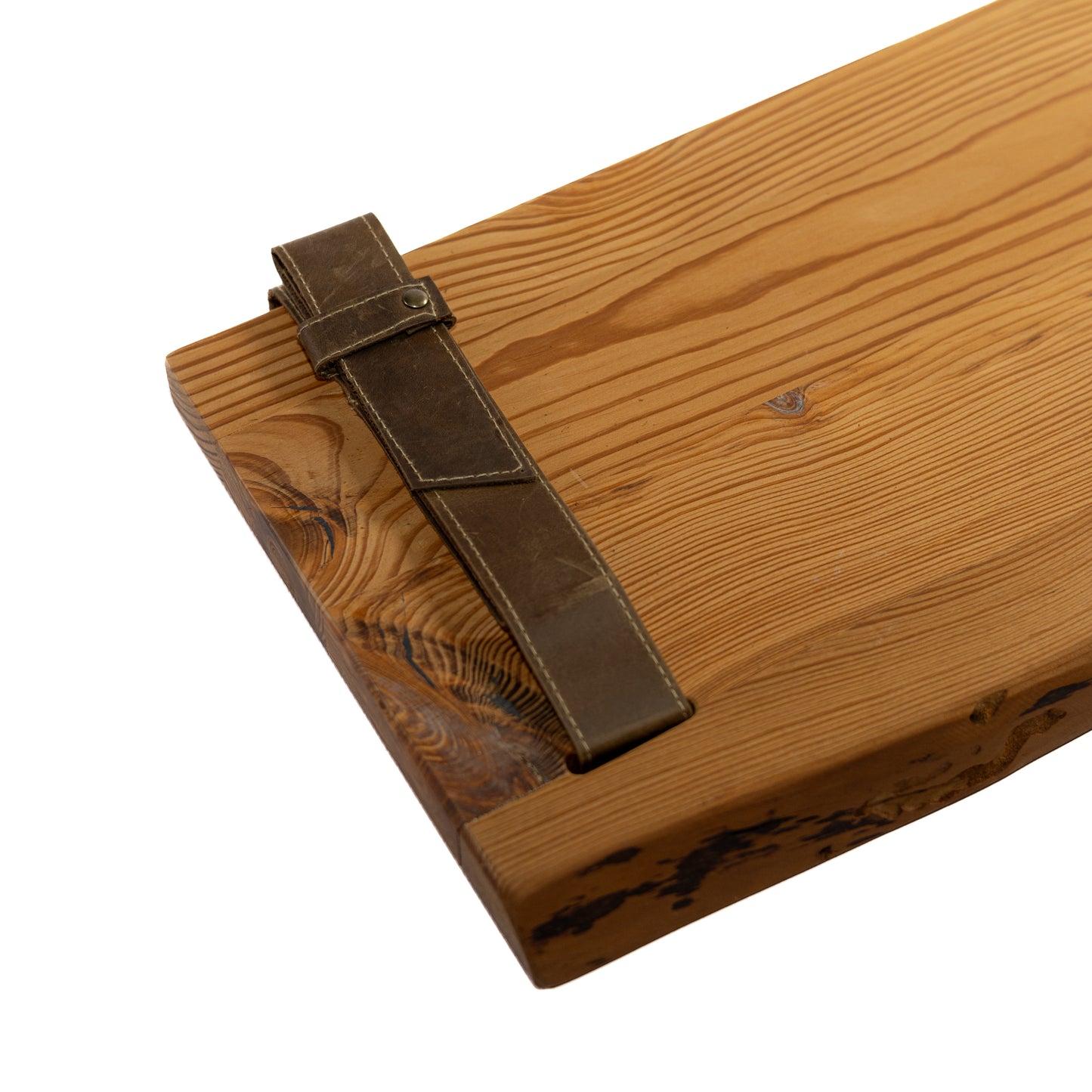 Amber wooden shelf with leather straps