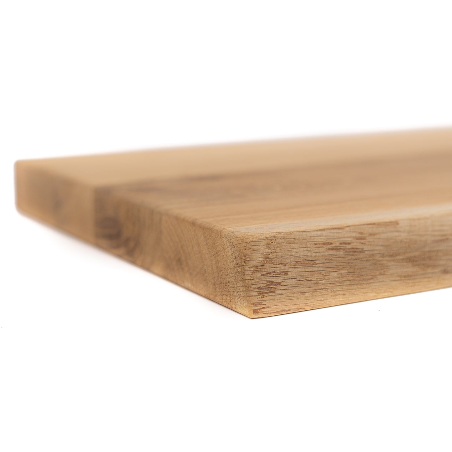 Close-up of natural oak wood grain and live edge detail