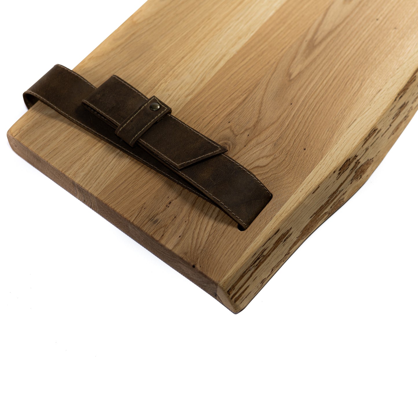 Natural oak wooden shelf with leather straps