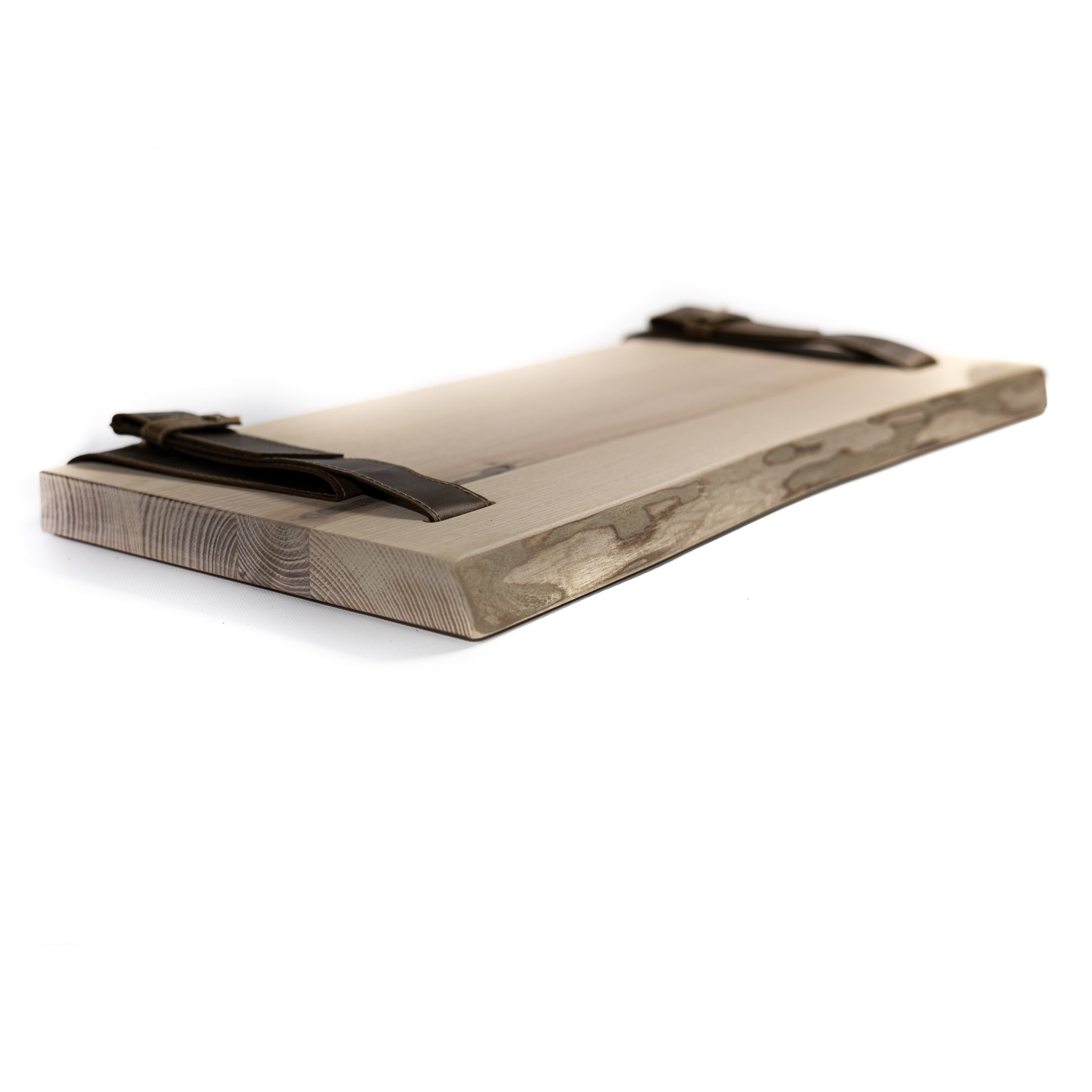 Birch bark wooden shelf isolated on white background